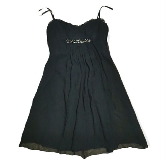 🔥 BCBGMAXAZRIA 100% SILK BLACK STRAPLESS OPEN SHOULDER BABY DOLL MINI DRESS 6 - Picture 1 of 9